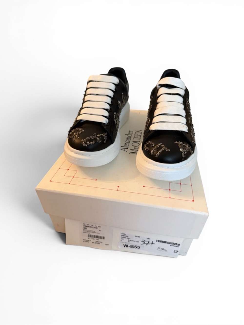 NWT Alexander McQueen Oversized Tree Graffiti Sneakers - Black/Silver (US 7.5)